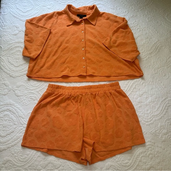 Forever 21 Other - Forever 21 Hibiscus Terrycloth Swim Cover Up Set. Color: Orange. Size: Large.